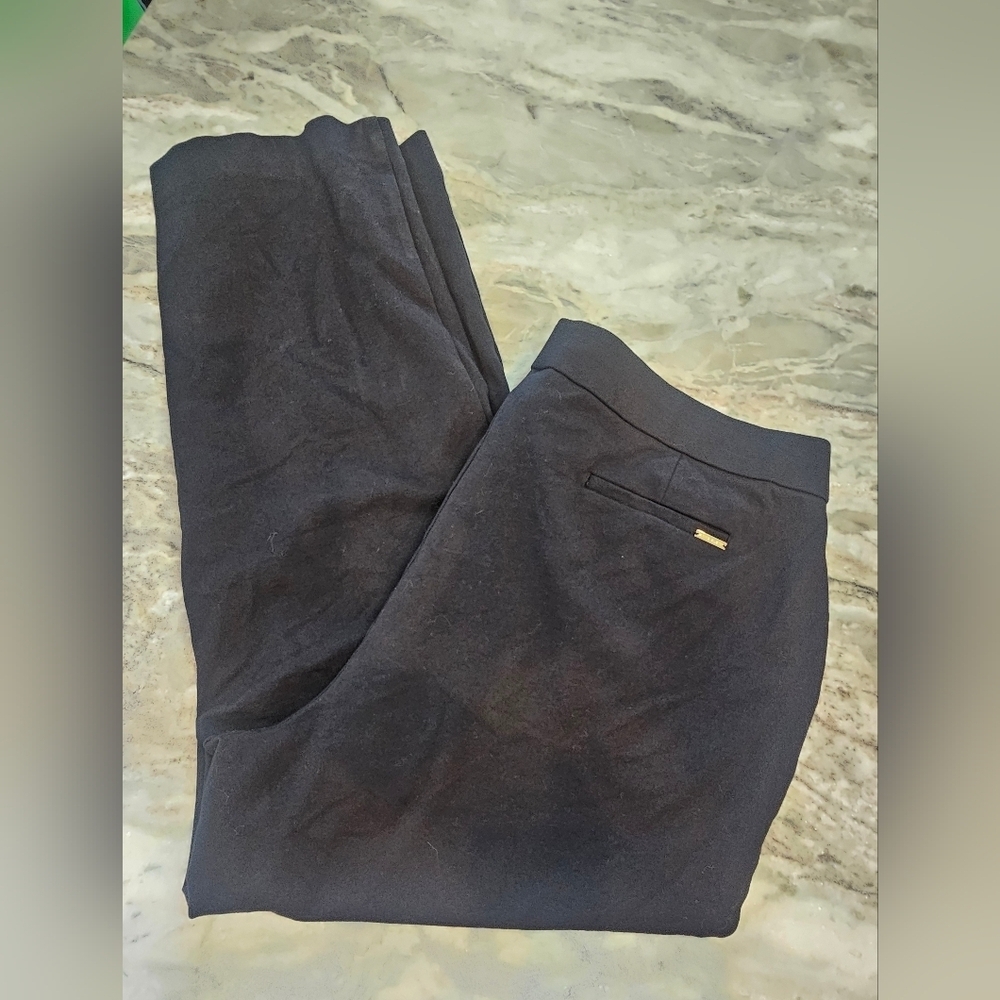 Anne Klein Plus 2X Black Pull-On Wide Leg Pants Gold Button Detail Stretch Comfo